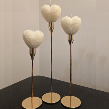 Set of Three Heart Candles in Holders