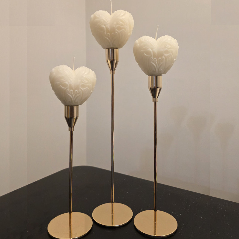 Set of Three Heart Candles in Holders