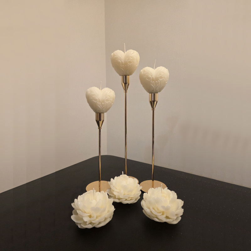 Set of Three Heart Candles in Holders