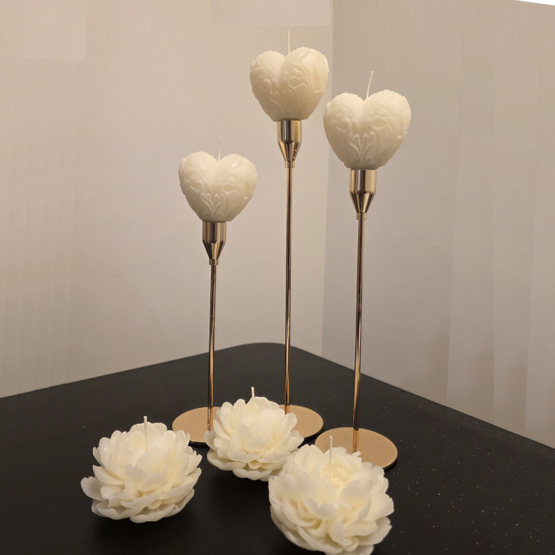 Set of Three Heart Candles in Holders