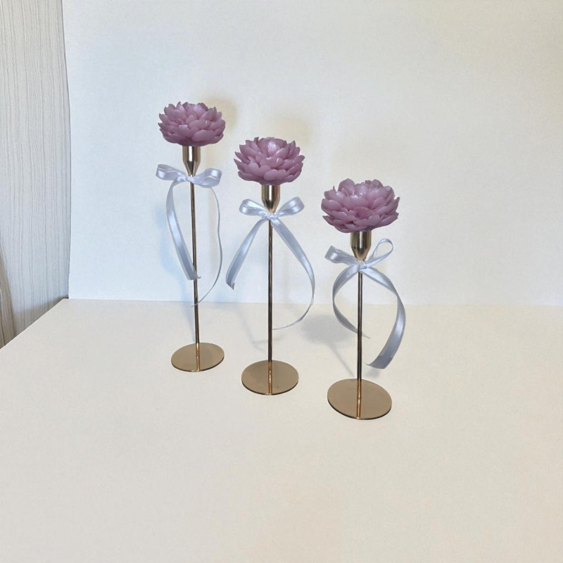 Set of Peonies in a Candlestick - Lavender
