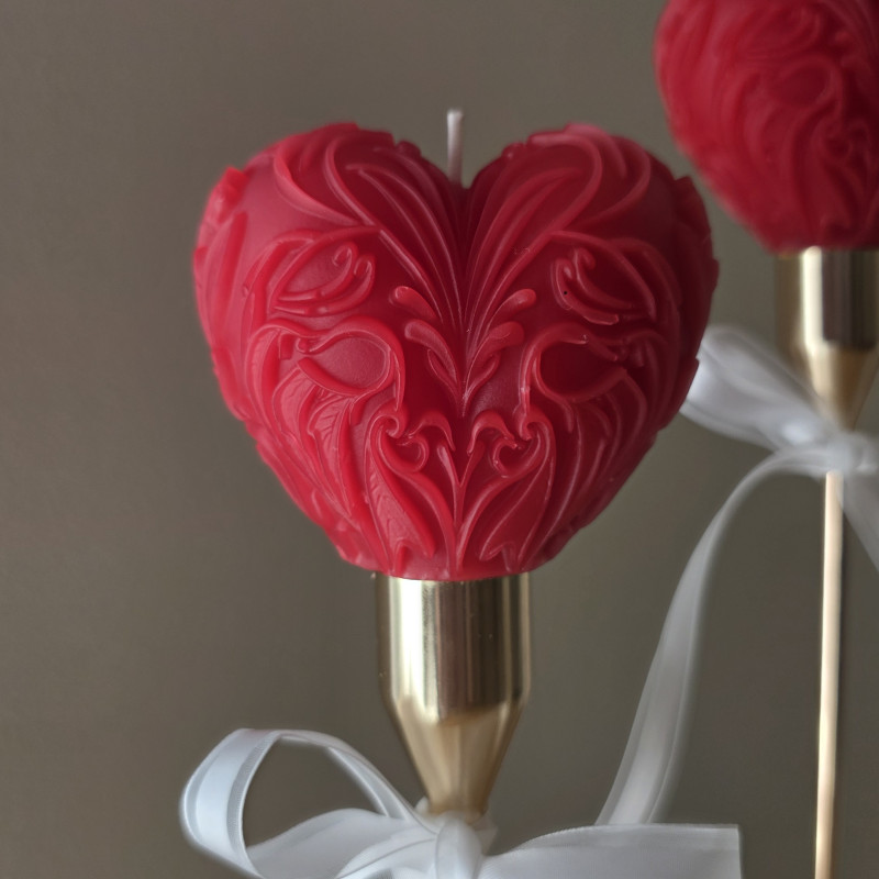 Set of Three Red Heart Candles in Holders