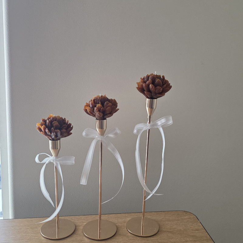 Honey Peony Candle Trio with Golden Stands