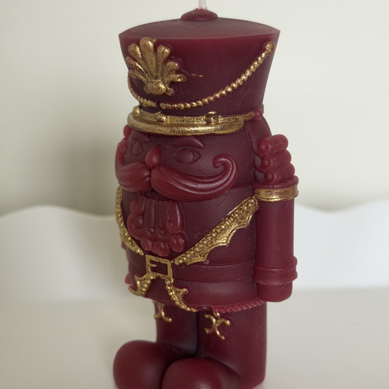 Christmas Nutcracker Candle – Red & Gold Handcrafted Holiday Decor