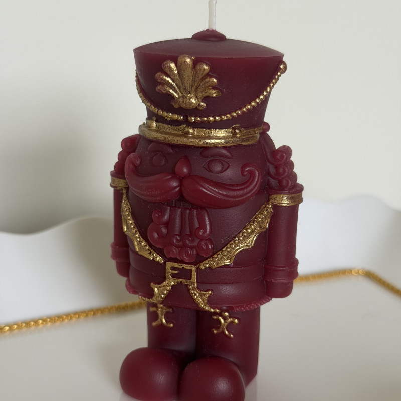 Christmas Nutcracker Candle – Red & Gold Handcrafted Holiday Decor