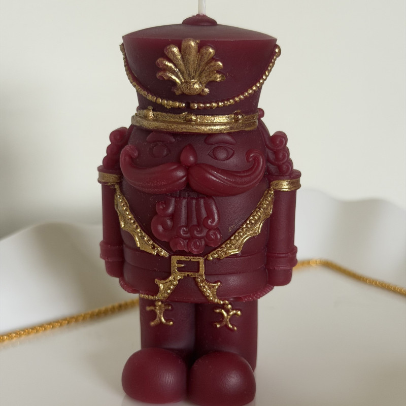 Christmas Nutcracker Candle – Red & Gold Handcrafted Holiday Decor