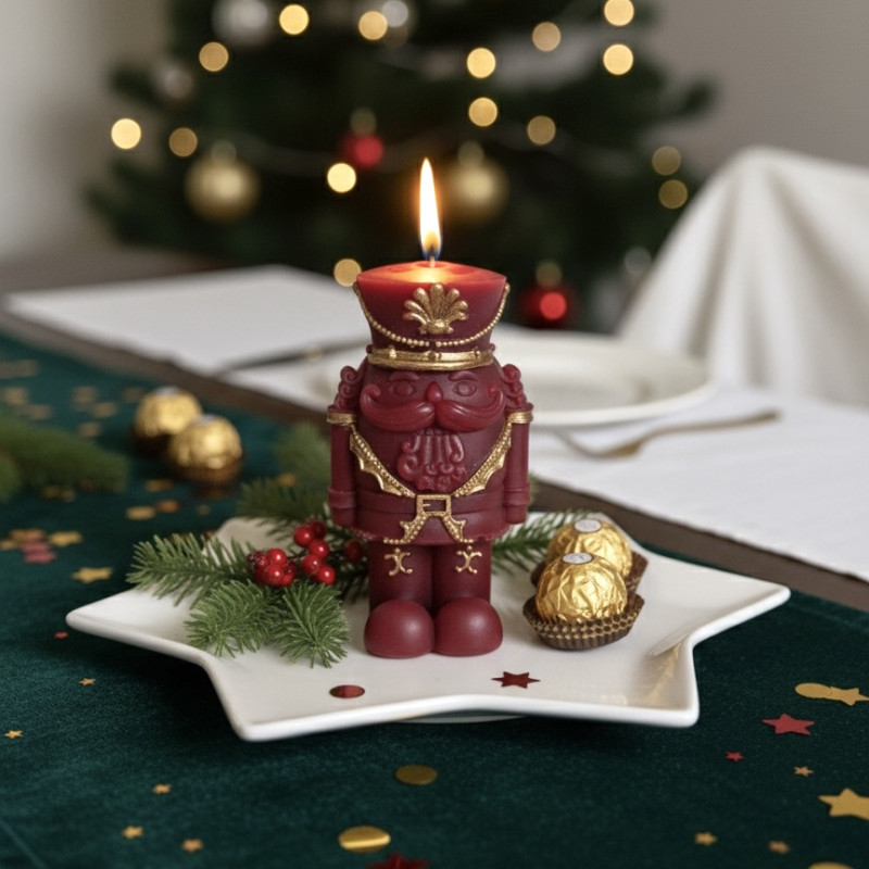 Christmas Nutcracker Candle – Red & Gold Handcrafted Holiday Decor