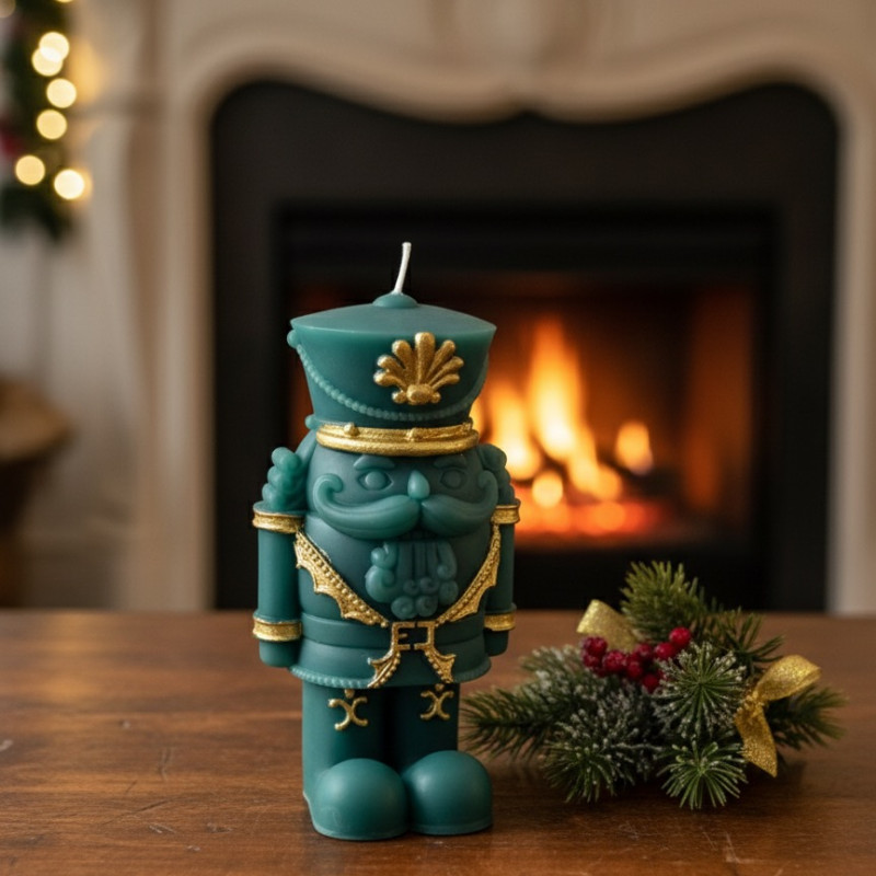 Majestic Emerald Nutcracker Candle – Luxury Holiday Decor