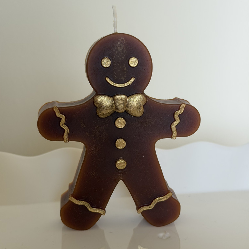 Gingerbread Man Christmas Candle – Handcrafted Holiday Decor